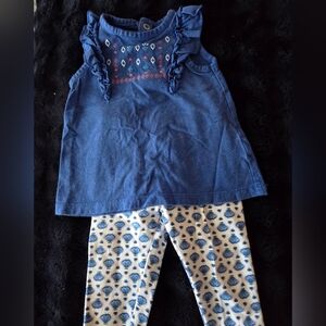 Blue Ruffled Top and Patterned Leggings Set